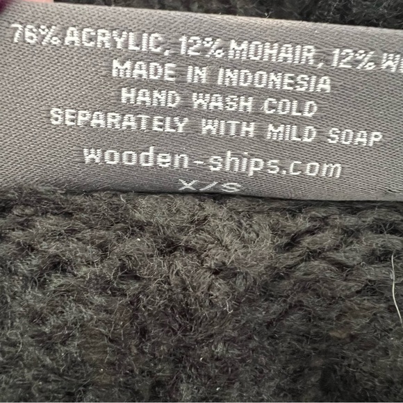 Wooden Ships Cowl Neck Poncho Sweater Womens Mohair Wool Blend Fringe Black X/S - Picture 8 of 11